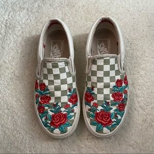 Vans Checkered Rose Embroidered Slip On Sneakers